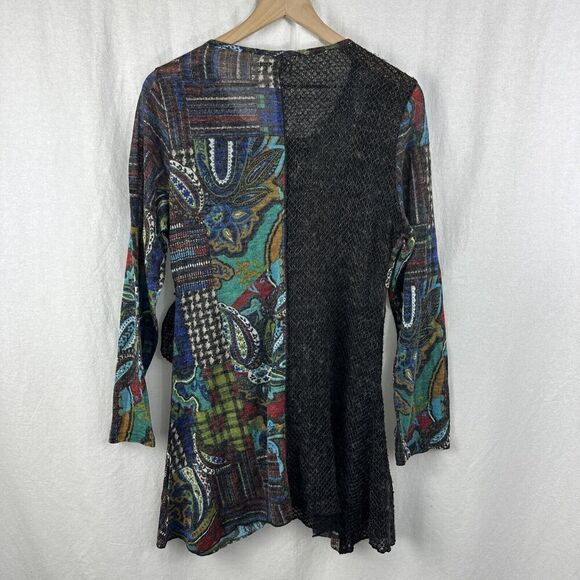 Adore Artsy Mixed Media Patchwork Textured Long Sleeve Tunic Top Womens Size M - Picture 2 of 13